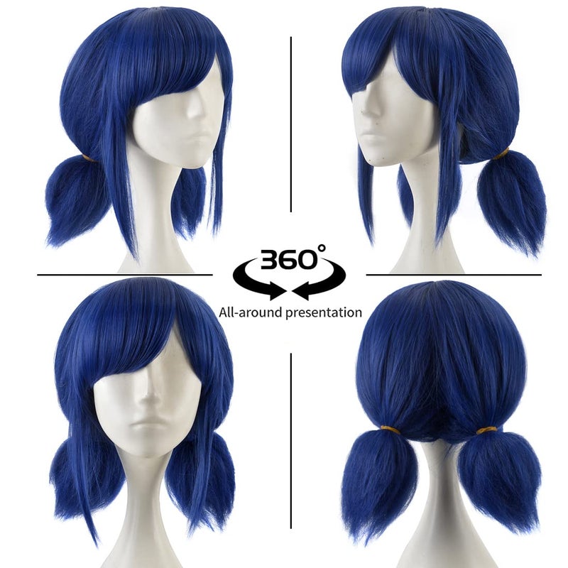 SiYi Blue Cosplay Wig for Girl Halloween Costume Short Wigs for Women Unique Style Anime Wigs with Wigs cap - Image 3